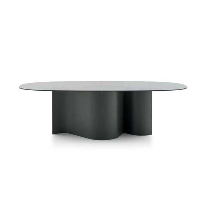 Modern black coffee table with a white background