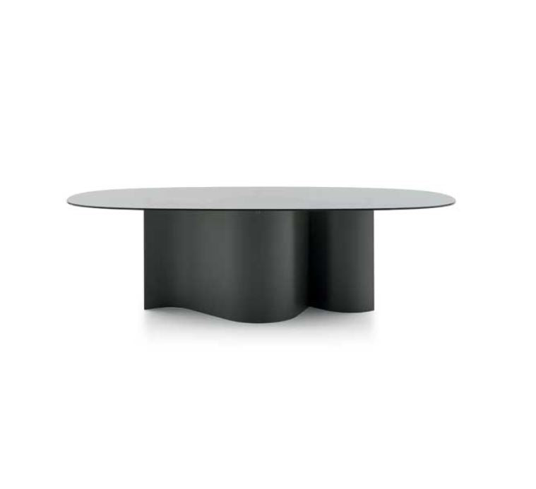 Modern black coffee table with a white background