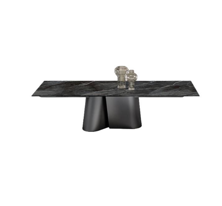 Modern black marble coffee table with a white background